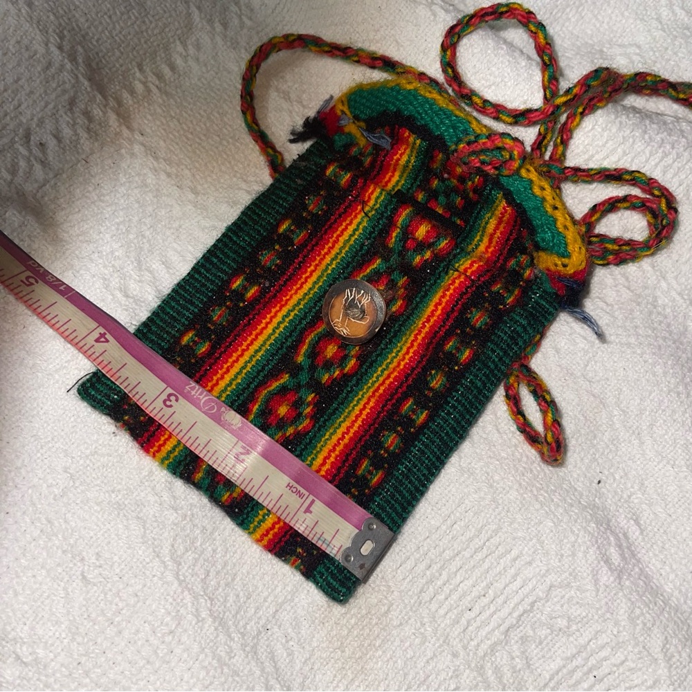 El Condor 100% Wool Colorful Striped Mini Crossbody Bag Red Yellow Green Boho